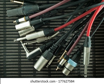 various audio cable  on the speaker cabinet,for entertainment,sound,music themes