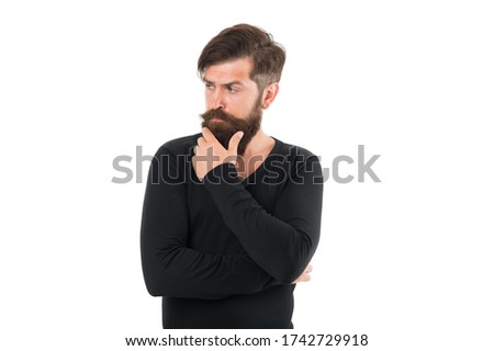 Various beard styles for men. Keep beard in perfect condition. Brutal hipster with beard hair on white background. Bearded man stylish mustache shape. Caucasian guy beard copy space. Facial hair.
