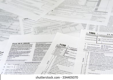 Various Blank USA Tax Forms Close Up