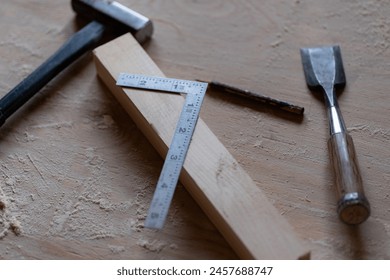 Various carpentry tools lined up