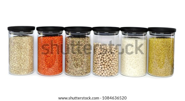 Various Cerals Legumes Jars On Isolated Stock Photo 1084636520 ...