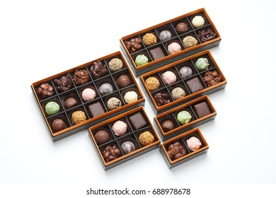 Various Chocolate Pralines, Gift Boxes.