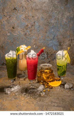 Various cocktails on dark background