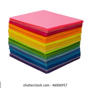 Various Color Paper Stack Like A Rainbow Isolated On White