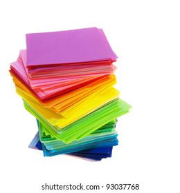 Various Color Paper Stack Like A Rainbow Isolated On White