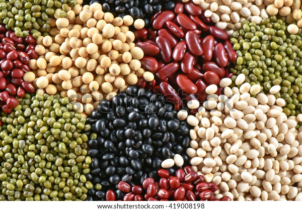Various
colorful dried legumes beans for
background