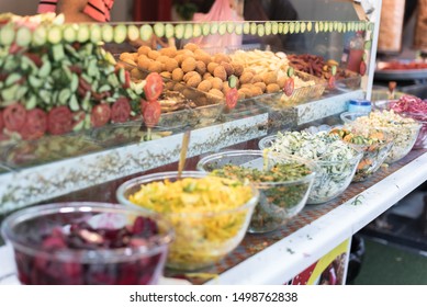 Various And Colorful Fruits,olives, Legumes And Seeds.Traditional Iraqi Food.Salad Made From A Variety Of Vegetables