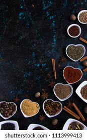 Various colorful spices used in indian, european,mediterranean and international cuisine