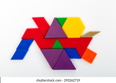 Various Colourful Deci Pattern Blocks Forming Interesting Shapes For Fun Math Learning 