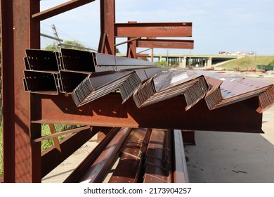 Various Components Such As Columns, Rafters, Purlins, Girts, And Panels For Steel Erection Of Metal Building.