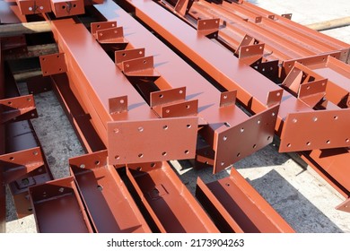 Various components such as columns, rafters, purlins, girts, and panels for steel erection of metal building.