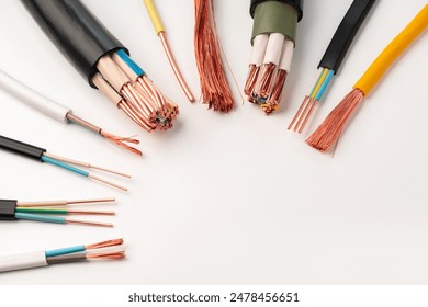 Various Copper Electrical Wires Isolated on White Background