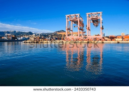 Various cranes in the port of Genoa, in Liguria, Italy