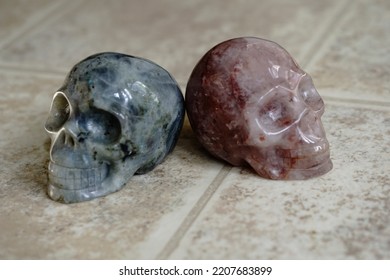                               Various Crystal Skulls On Background.