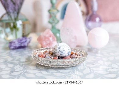 Various Crystals Displayed On A Table At Home.