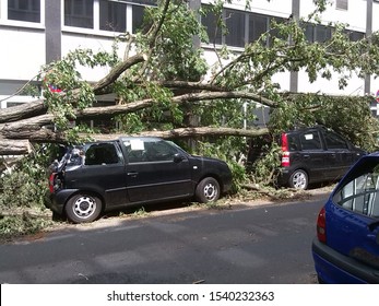Various damaged cars were destroyed by a thunderstorm or windstorm or other weather phenomenon and show insurance coverage, actual total loss, total write-off for car insurance and insurance concepts