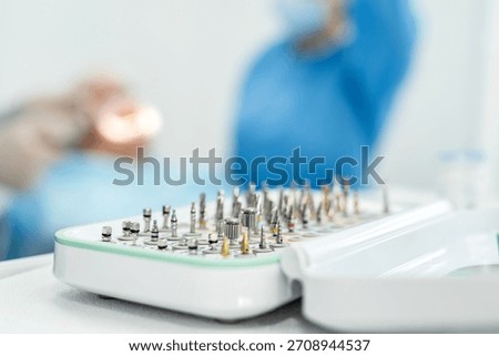 Various diamond drill bits for teeth treatment  set of tools for the installation of dental implants