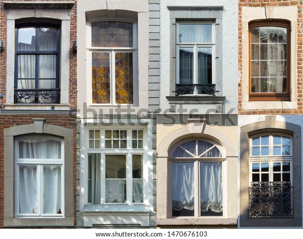 Various Different Windows Shutters Drapery Postcard Stock Photo