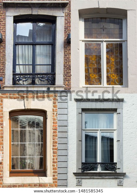 Various Different Windows Shutters Drapery Postcard Stock Photo