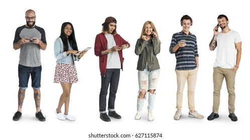 Various of diversity people standing using digital electronic on background - Powered by Shutterstock