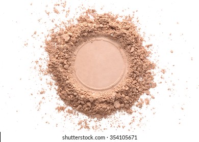Various foundation powder makeup brushed on white background. Isolated