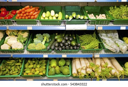 Various Fresh Vegetables In Supermarket