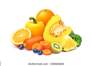 Various of fruits and vegetables, Sources of beta-carotene, isolated on white background. - Powered by Shutterstock