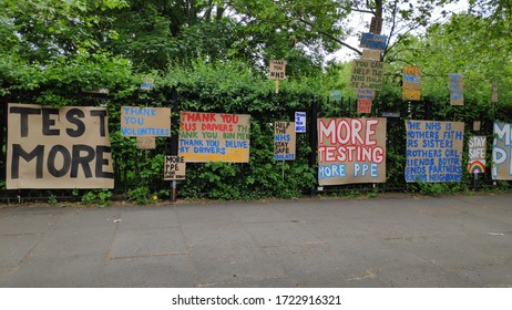 Various Handmade Posters Created By British Public Supporting NHS Staff & Key Workers. They Are Requesting PPE (Personal Protective Equipment) During Coronavirus Covid-19