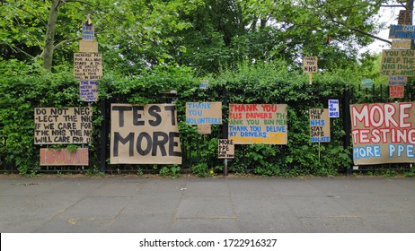 Various Handmade Posters Created By British Public Supporting NHS Staff & Key Workers. They Are Requesting PPE (Personal Protective Equipment) During Coronavirus Covid-19