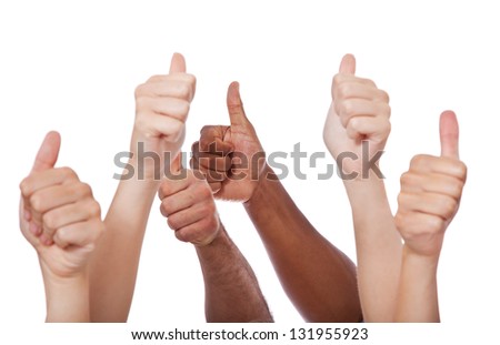 Various hands showing thumbs up. All on white background.
