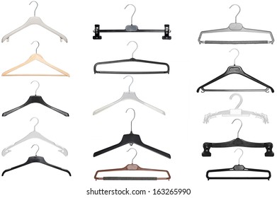 Various Hangers For Shirt,coat And Pants Isolated On White Background