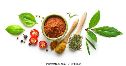 Various herb and spices, top view - Shutterstock ID 748945822