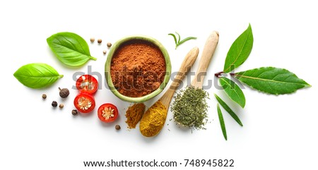 Various herb and spices, top view