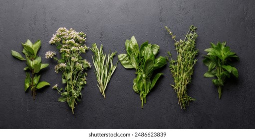 Various herbs on the table, adding vibrant colors and rich aromas to the kitchen