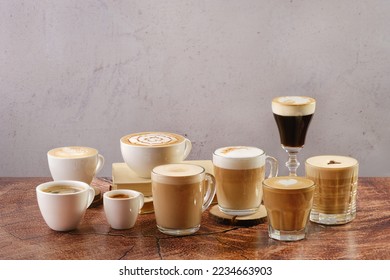 Various hot beverages on coffee basis