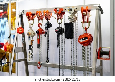 Various kind of industrial manual chain hoist such as hand pull and lever type for lifting object and reduce work load storage on hanger line