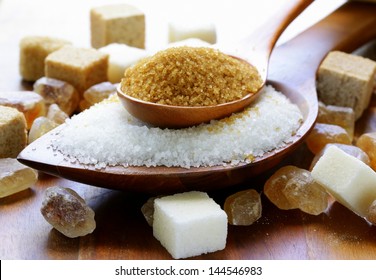 Various Kinds Of Sugar, Brown, White And Refined Sugar