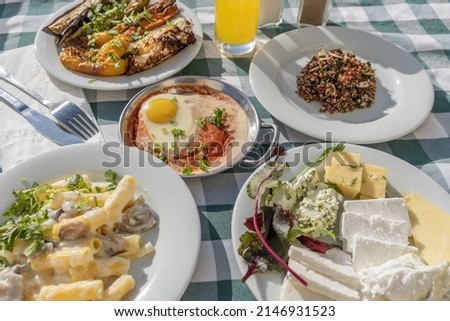 Various kosher food for Israeli breakfast.
