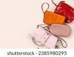 Various leather handbags. Fashion women