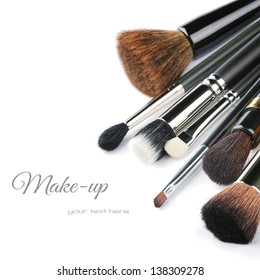 Various makeup brushes isolated over white