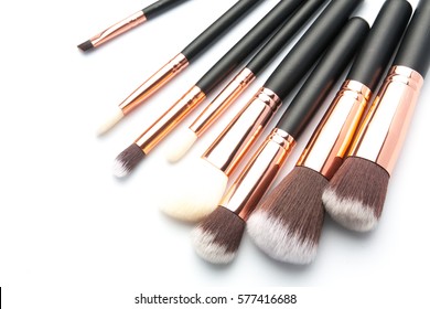 Various Makeup Brushes Isolated Over White Background