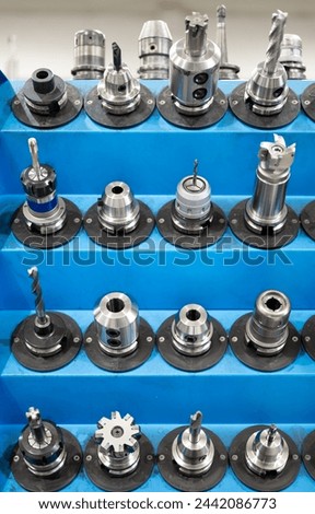Various many type high precision tool. holder device for interface cutting tool and spindle of cnc machining center or automatic milling machine. High quality photography.