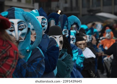 various masks of the Basel carnival called Fasnacht. MyRealHoliday