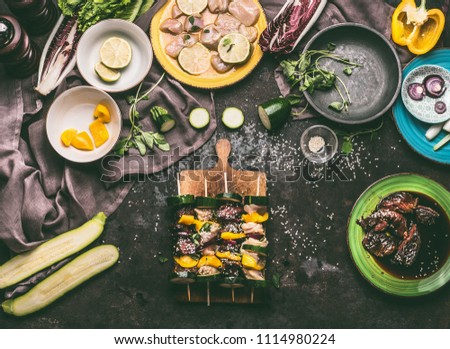 Similar – Image, Stock Photo Preparing meat skewers for grilling