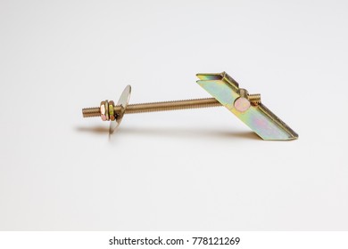 Various Metal Toggle Bolt On A White Background