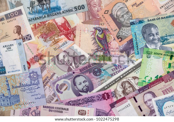 various money of\
African countries. close\
up