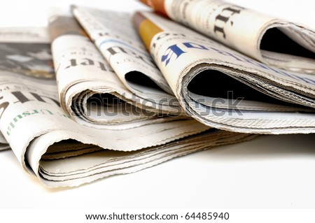 Various newspapers over white background