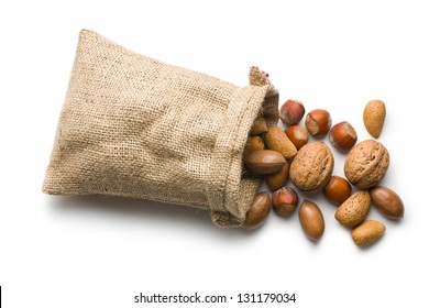 The Various Nuts In Jute Bag