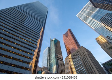 Various Office Buildings In The Downtown Financial District In Toronto Ontario Canada.