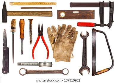 Various Old Craftsman Tools Isolated On White Background